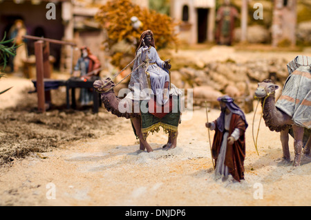 Christmas figures of the Three Wise Men Three Kings on their way to Bethlehem belen. Andalusia, Spain. Stock Photo