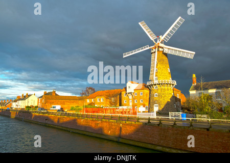 19th century Maud Foster Tower Windmill by the Maud Foster Drain, Skirbeck, Boston, Lincolnshire, England, United Kingdom Stock Photo