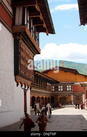 Inside courtyard at the Paro Dzong in Bhutan Stock Photo
