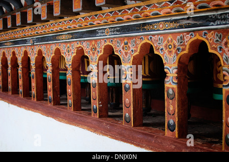 Prayer Wheels inside Punakha Dzong in Bhutan Stock Photo