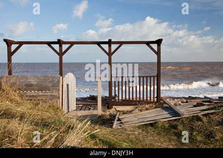 Homes destroyed after tidal surge at Hemsby in December 2013 Stock Photo