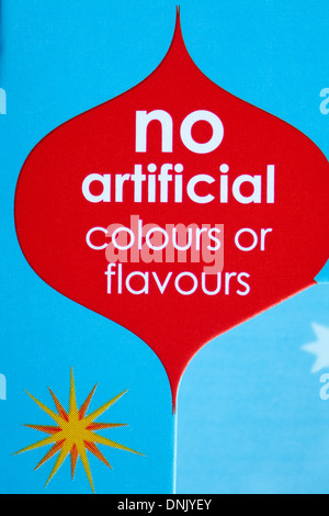 No artificial colours or flavours - detail on box containing chocolates Stock Photo