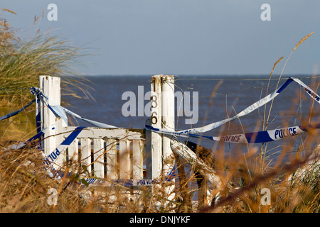 Homes destroyed after tidal surge at Hemsby in December 2013 Stock Photo