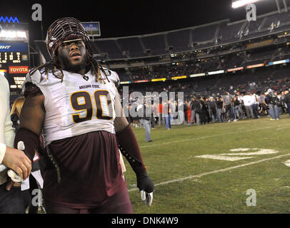 San Diego, CA, USA. 31st Dec, 2013. December 30, 2013 San Diego, CA.Arizona State Sun Devils defensive tackle (90) Will Sutton in action, against an aggressive Red Raiders offense. The The Red Raiders and Sun Devils faced off, one other time in 1999 in their programsÃ¢â¬â¢ histories. Today the Sun Devils were defeated 37-23 on Monday, December 30, 2013 in the National University Bowl in San Diego, California. (Mandatory Credit: Jose Marin / MarinMedia.org / Cal Sport Media) (Complete photographer, and credit required) Credit:  csm/Alamy Live News Stock Photo