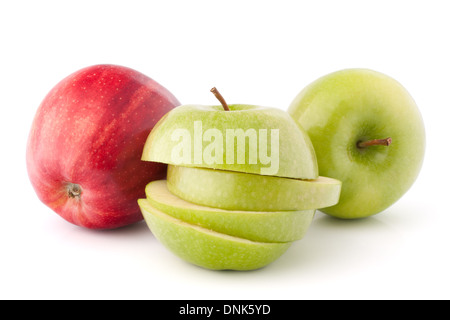 Red and green sliced apples isolated on white background cutout Stock Photo