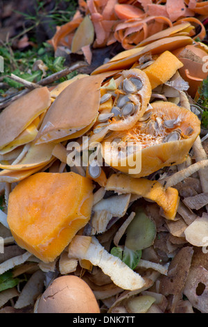 Kitchen waste on a garden compost heap Stock Photo