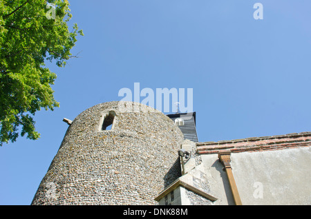 St Mary the Virgin church, Wortham, Norfolk, having the biggest round tower in England. Stock Photo