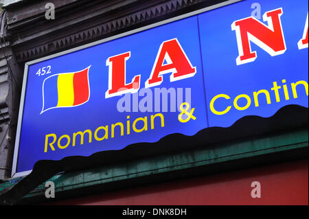 Turnpike Lane, London, UK. 1st January 2014. A Romanian supermarket in North London.  Romanians and Bulgarians can work without restriction across the EU and the UK from today. Credit:  Matthew Chattle/Alamy Live News