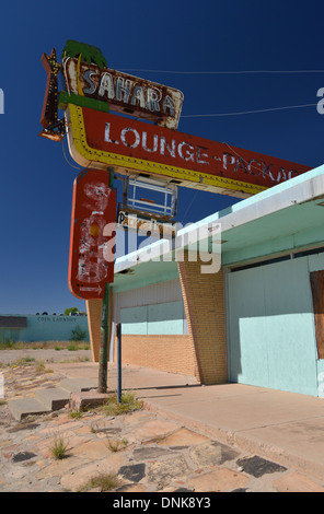 Derelict 1960s lounge bar, The Sahara along old Route 66 in New Mexico Stock Photo