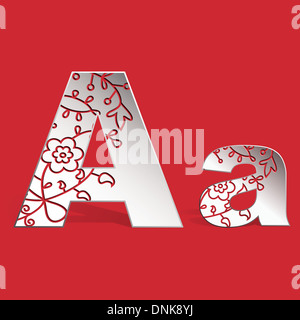 3D paper uppercase A and lowercase a  letters with carved ornament on a red background Stock Photo