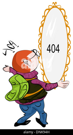 Illustrative representation of a man looking at 404 mirror on the wall Stock Photo