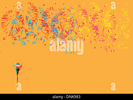 Diwali firework display isolated on orange background Stock Photo