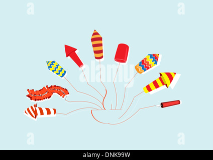 Diwali firecrackers isolated on colored background Stock Photo