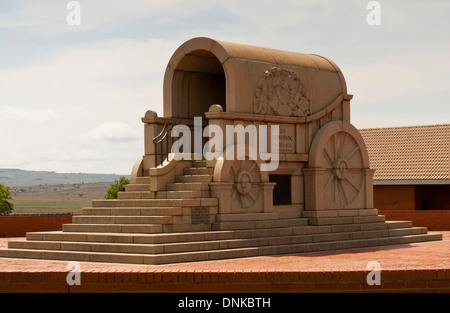 Granite Jaw-bone Wagon Monument at the Blood River Heritage Site. Stock Photo