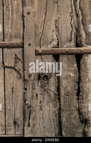 India, Rajasthan, Jaipur, old, textured wooden door Stock Photo
