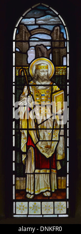 Saint Aidan. North Chapel window. Church of Saint Michael. Burgh-by-Sands, Cumbria, England, United Kingdom, Europe. Stock Photo