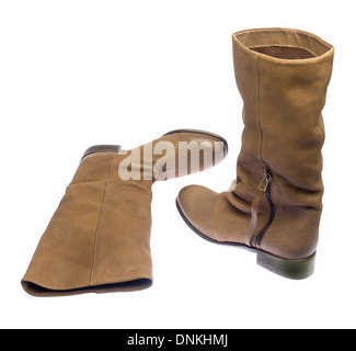 Brown leather boots isolated on white background Stock Photo