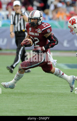 Orlando, Florida, USA. 1st Jan, 2014. January 1 2014: South Carolina Gamecocks running back Brandon Wilds #22 during the Capital One Bowl between the Wisconsin Badgers and the South Carolina Gamecocks at the Citrus Bowl in Orlando, Fl. Credit:  csm/Ģ����ý Live News Stock Photo