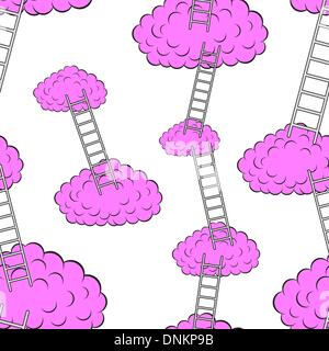 Clouds with stairs, seamless wallpaper, vector illustration Stock Vector
