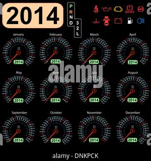 2014 year calendar speedometer car in vector. Stock Vector
