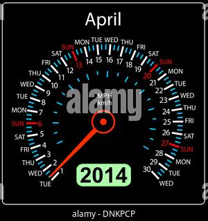 2014 year calendar speedometer car in vector. April. Stock Vector