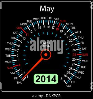 2014 year calendar speedometer car in vector. May. Stock Vector
