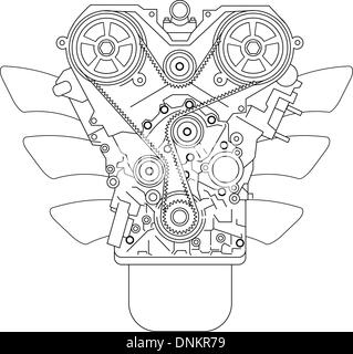 Internal combustion engine, as seen from in front. Vector illustration. Stock Vector