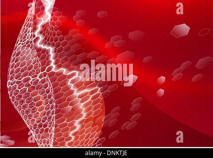 An abstract hexagons red business background design with electric or lightning strike Stock Vector