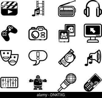 A series set of icons relating to various types of media. Stock Vector
