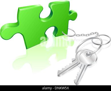 Key attached to jigsaw piece. Concept for solution to a problem Stock Vector