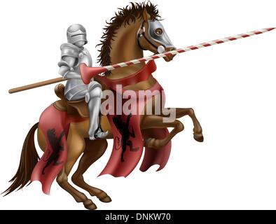 Illustration of a knight mounted on a horse holding a lance ready to joust Stock Vector