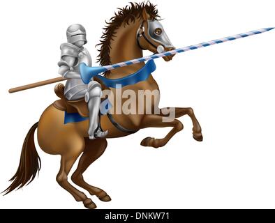 Drawing of a jousting knight in armour on horse back. Stock Vector