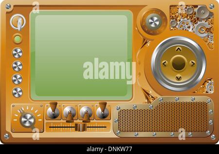 Steampunk style grunge media player control panel Stock Vector