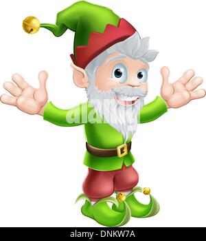 Cartoon happy smiling garden gnome elf or pixie man with a pointy hat and beard Stock Vector
