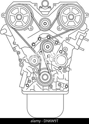 Internal combustion engine, as seen from in front. Vector illustration. Stock Vector