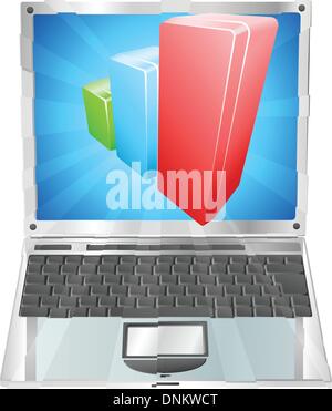 Bar chart graph coming out of laptop screen concept Stock Vector