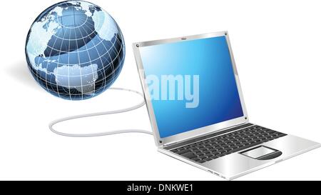 Internet concept illustration. Laptop connected to a globe. Stock Vector