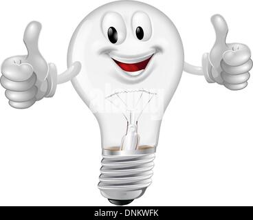 Illustration of a happy cartoon lightbulb man giving a thumbs up Stock Vector