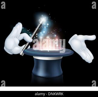 Hand holding a magic wand. Magic bright light with sparks. Vector ...