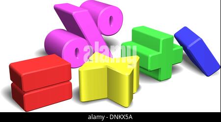 An illustration of a set of colorful 3d math symbols or signs Stock Vector