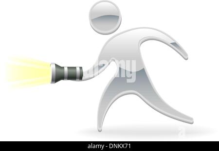 Metallic cartoon mascot character torch flashlight concept Stock Vector