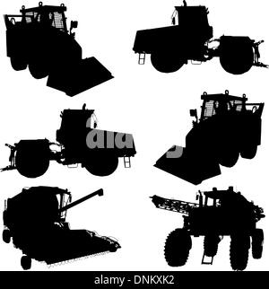 Agricultural vehicles silhouettes set. Vector illustration. Stock Vector