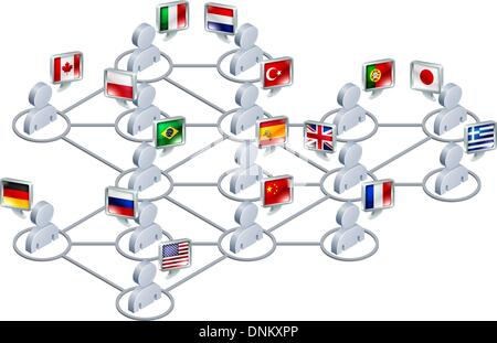 International network concept. People linked in a network speaking different languages. Stock Vector