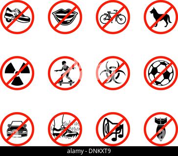 No icons; A series set of icons all outlining things that are prohibited or being called on to be banned! E.g. No talking, no cy Stock Vector