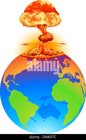 A mushroom cloud explosion on the world globe. Concept global disaster, catastrophe, end of the world etc. Stock Vector