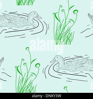 seamless background, Wild duck. Hand-painted vector illustration. Stock Vector