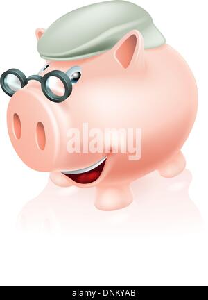 Pension plan savings concept, a piggy bank dressed as a senior adult. Concept for saving for your future or pension. Stock Vector
