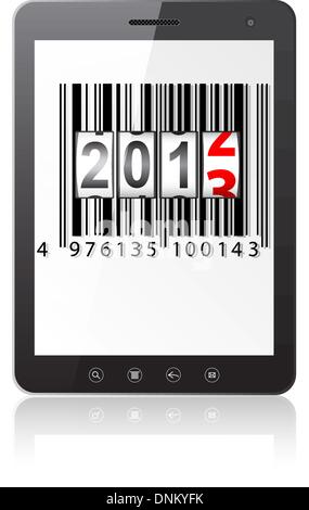 Tablet PC computer with 2013 New Year counter, barcode isolated on white background. Vector  illustration. Stock Vector