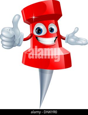 Cartoon red drawing pin man smiling and giving a thumbs up Stock Vector