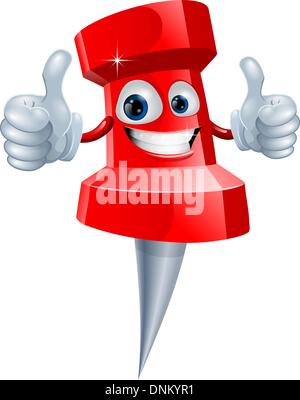 A red happy red cute push pin man giving a double thumbs up Stock Vector